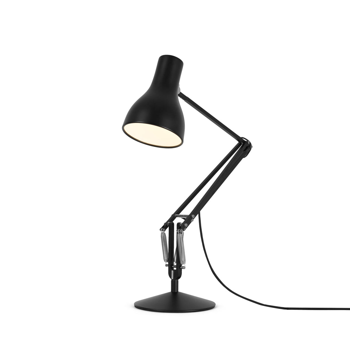 Anglepoise Type 75 Desk Lamp in Jet Black, powder-coated steel desk lamp, designed by Sir Kenneth Grange