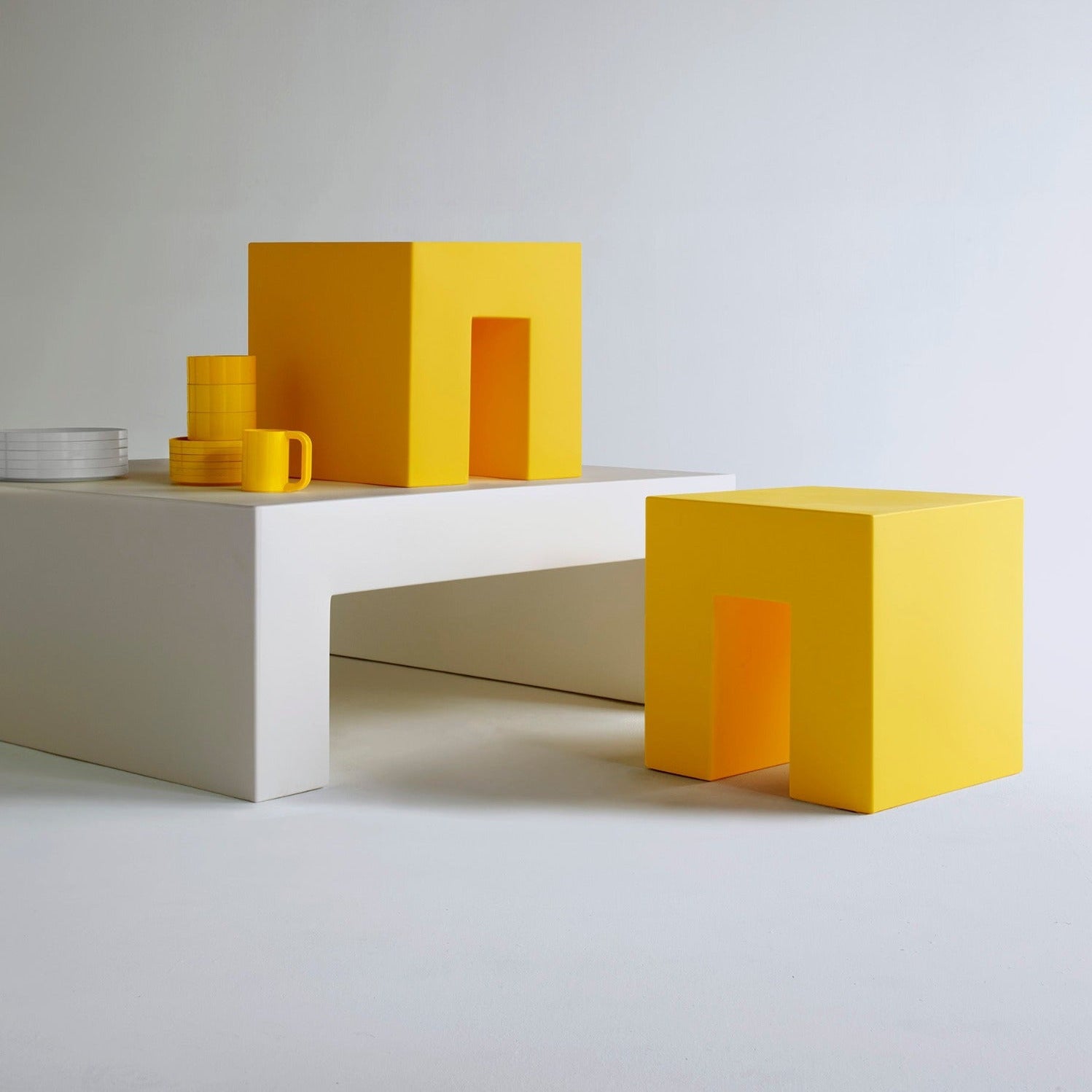 Heller Vignelli Table in White, recyclable polyethylene, designed by Massimo Vignelli