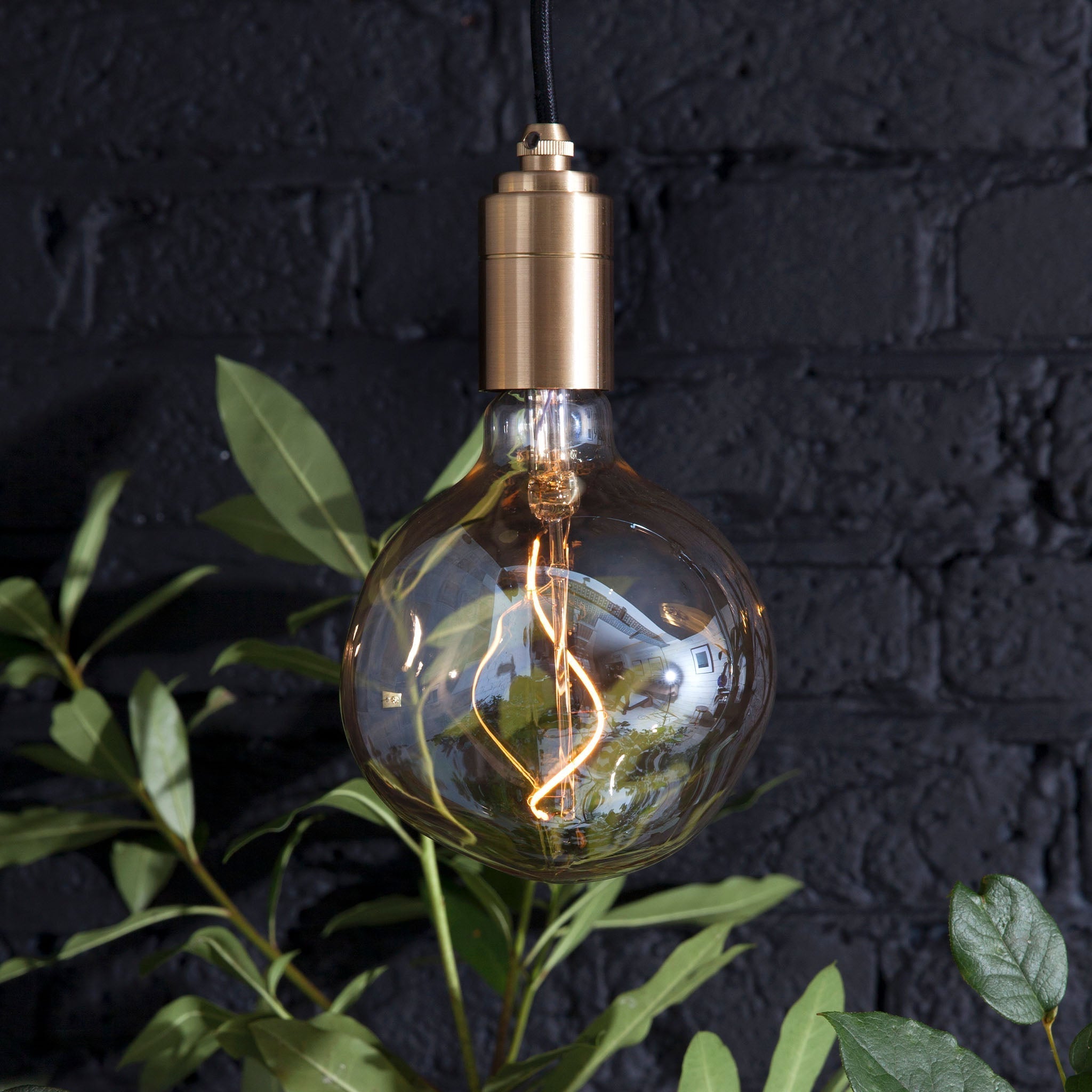 Tala Voronoi I Plug-In Pendant in Brass against a black brick wall